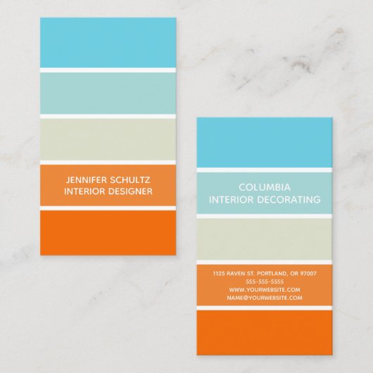 Blauw Sinaasappel Groen Kleurblok Interieurontwerp Visitekaartje (Voorkant / Achterkant)