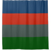 Blauw Sinaasappel Groene Strepen Kleurenblokpatroo Douchegordijn (Voorkant)