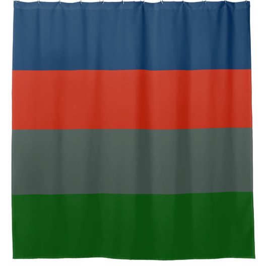 Blauw Sinaasappel Groene Strepen Kleurenblokpatroo Douchegordijn (Voorkant)