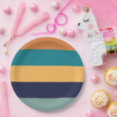 Blauw Sinaasappel groene strepen Papieren Bordje (Feest)