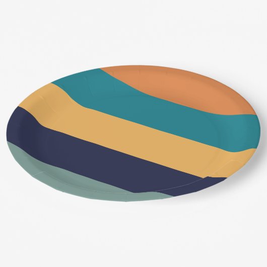 Blauw Sinaasappel groene strepen Papieren Bordje (Gekanteld)