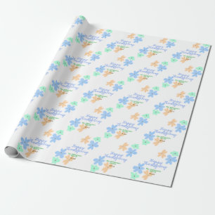 Blauw sinaasappel groene waterverf bloem winterBed Cadeaupapier