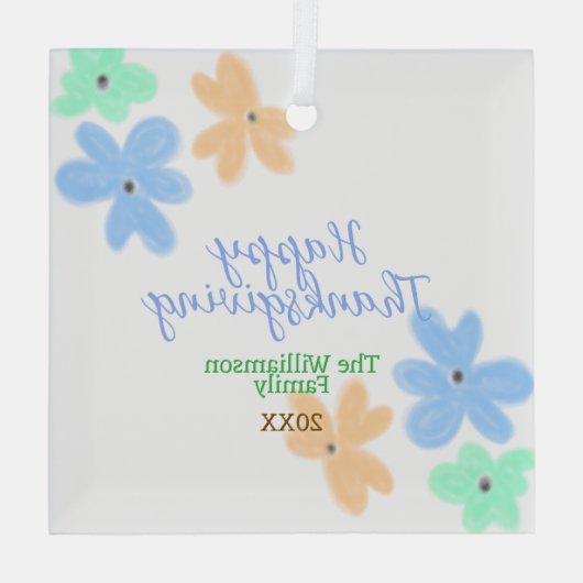 Blauw sinaasappel groene waterverf bloem winterBed Glas Ornament (Achterkant)