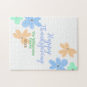 Blauw sinaasappel groene waterverf bloem winterBed Legpuzzel (Horizontaal)