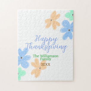 Blauw sinaasappel groene waterverf bloem winterBed Legpuzzel
