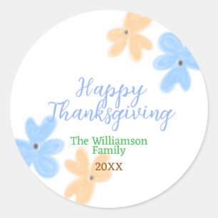 Blauw sinaasappel groene waterverf bloem winterBed Ronde Sticker