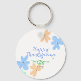Blauw sinaasappel groene waterverf bloem winterBed Sleutelhanger