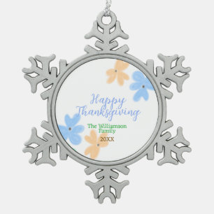 Blauw sinaasappel groene waterverf bloem winterBed Tin Sneeuwvlok Ornament