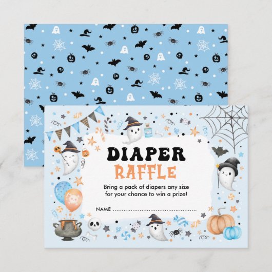 Blauw Sinaasappel Halloween Spooky Boo Luier Raffl Informatiekaartje (Voorkant / Achterkant)