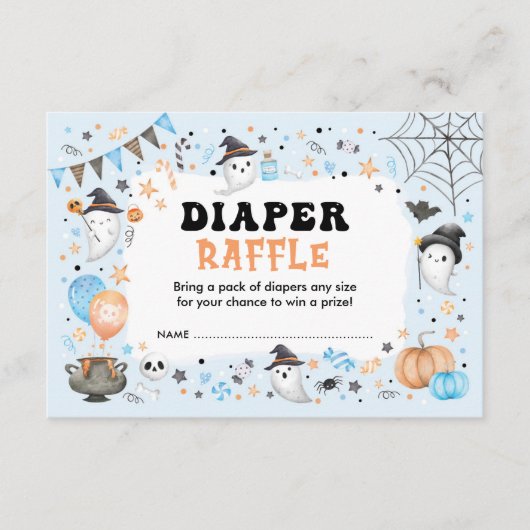 Blauw Sinaasappel Halloween Spooky Boo Luier Raffl Informatiekaartje (Voorkant)