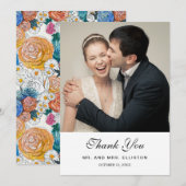 Blauw & Sinaasappel Hand geschilderde bloemen | Da Bedankkaart (Voorkant / Achterkant)