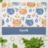 Blauw Sinaasappel Happy Cat Faces Theedoek (Gevouwen)