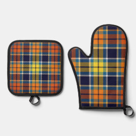 Blauw Sinaasappel Herfst Herfst Thanksgiving Plaid Ovenwant & Pannenlap Set