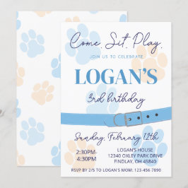 Blauw Sinaasappel Hondenpoot Print Verjaardagsfees Kaart