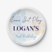 Blauw Sinaasappel Hondenpoot Print Verjaardagsfees Papieren Bordje (Voorkant)