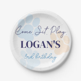 Blauw Sinaasappel Hondenpoot Print Verjaardagsfees Papieren Bordje