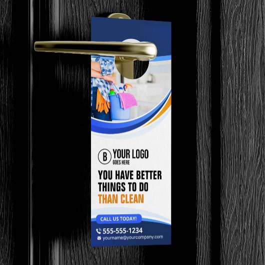 Blauw Sinaasappel Huis Schoonmaak Janitorial Maid Deurhanger