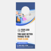 Blauw Sinaasappel Huis Schoonmaak Janitorial Maid Deurhanger (Voorkant)