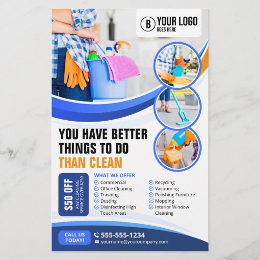 Blauw Sinaasappel Huis Schoonmaak Janitorial Maid  Flyer (Voorkant)