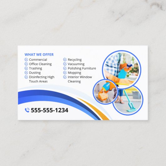 Blauw Sinaasappel Huis Schoonmaak Janitorial Maid Visitekaartje (Achterkant)