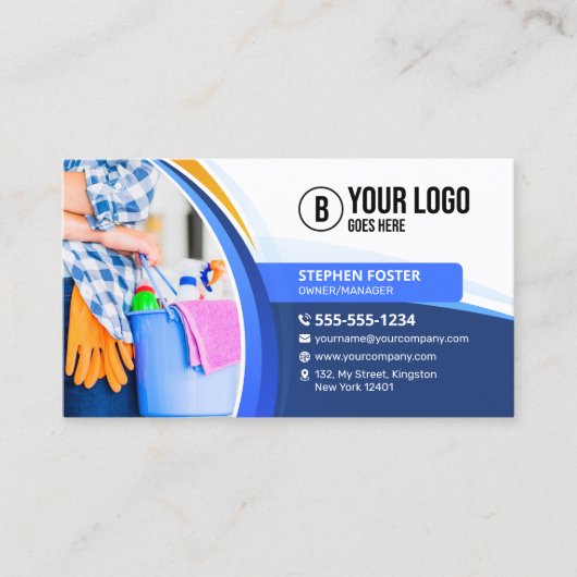 Blauw Sinaasappel Huis Schoonmaak Janitorial Maid  Visitekaartje (Voorkant)