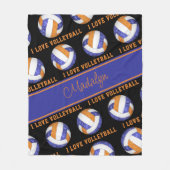 blauw sinaasappel Ik hou van volleybal girly perso Fleece Deken (Voorkant)