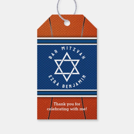 Blauw Sinaasappel Jersey Basketbal Bar Mitzvah Cadeaulabel (Voorkant)