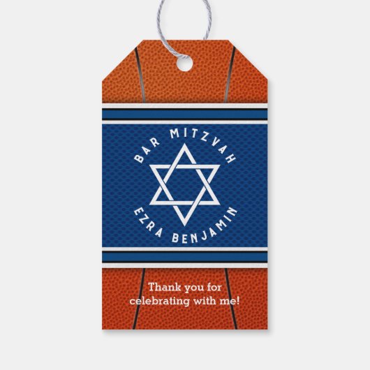 Blauw Sinaasappel Jersey Basketbal Bar Mitzvah Cadeaulabel (Achterkant)