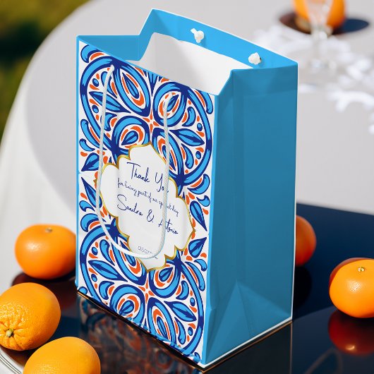 Blauw sinaasappel Majolica tegels gepersonaliseerd Medium Cadeauzakje