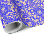 Blauw Sinaasappel Middeleeuws Uniek Floral Ornamen Cadeaupapier (Rol Hoek)