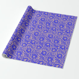 Blauw Sinaasappel Middeleeuws Uniek Floral Ornamen Cadeaupapier