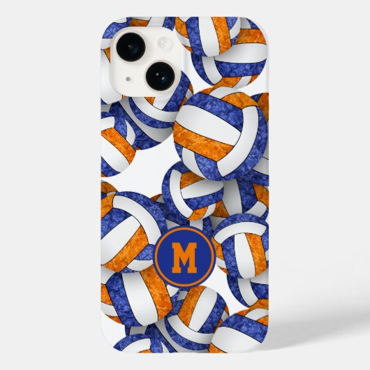 Blauw sinaasappel monogram meisjesvolleyballenpatr Case-Mate iPhone case (Achterkant)