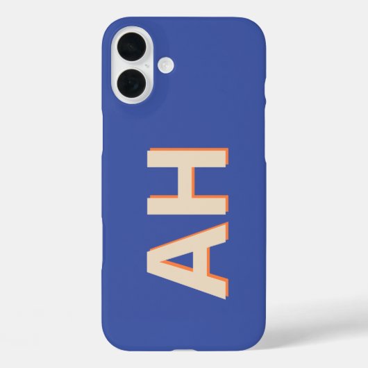Blauw Sinaasappel Monogram Modern Case-Mate iPhone Case (Achterkant)