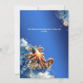 Blauw sinaasappel octopus bruiloft strand thema kaart (Achterkant)