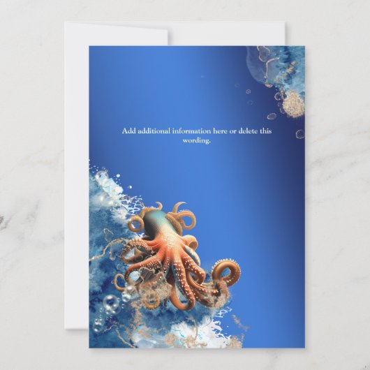 Blauw sinaasappel octopus bruiloft strand thema kaart (Achterkant)
