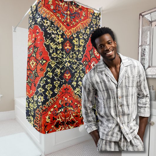 Blauw & Sinaasappel Oushak Oriental Rug Print Douchegordijn