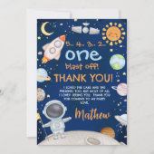 Blauw Sinaasappel Outer Space Verjaardag Dank u ka Kaart (Voorkant)