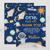 Blauw Sinaasappel Outer Space Verjaardag Dank u ka Kaart (Voorkant / Achterkant)