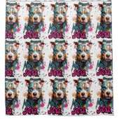 Blauw Sinaasappel pitbull grafisch ontwerp Douchegordijn (Voorkant)