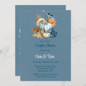 Blauw Sinaasappel Pumpkin Peony Couples Douche Kaart (Voorkant / Achterkant)