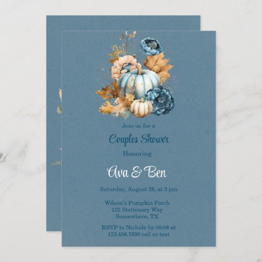 Blauw Sinaasappel Pumpkin Peony Couples Douche Kaart (Voorkant / Achterkant)