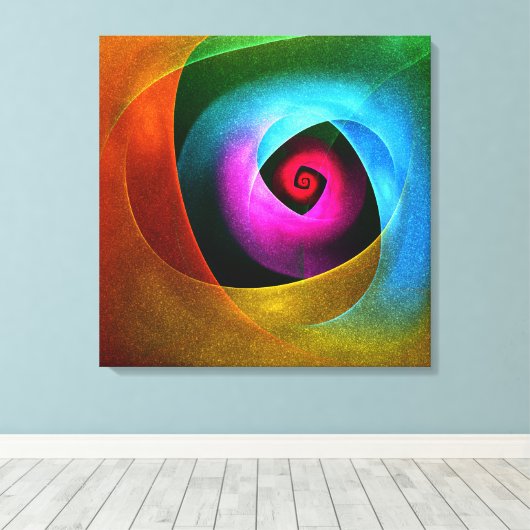 Blauw Sinaasappel Roze Moderne Abstracte Kunst Pat Canvas Afdruk (Insitu (Houten vloer))