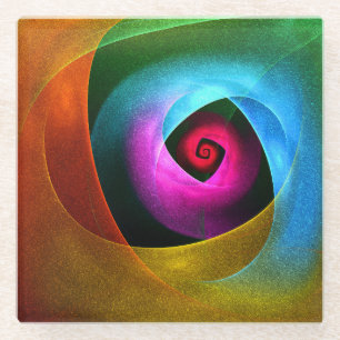 Blauw Sinaasappel Roze Moderne Abstracte Kunst Pat Glazen Onderzetter