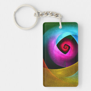 Blauw Sinaasappel Roze Moderne Abstracte Kunst Pat Sleutelhanger