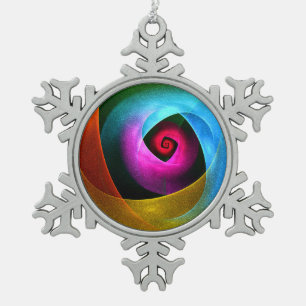 Blauw Sinaasappel Roze Moderne Abstracte Kunst Pat Tin Sneeuwvlok Ornament