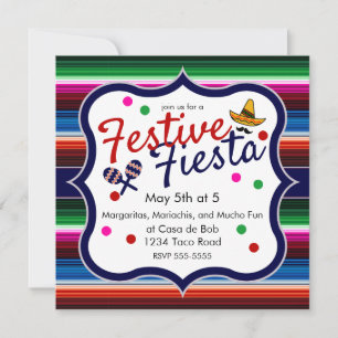 Blauw Sinaasappel Roze Sarape Cinco de Mayo Invita Kaart