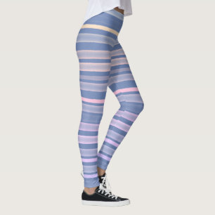 Blauw Sinaasappel Roze strepen Leggings