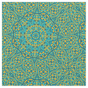 Blauw Sinaasappel Star Kaleidoscope Print Pattern  Stof