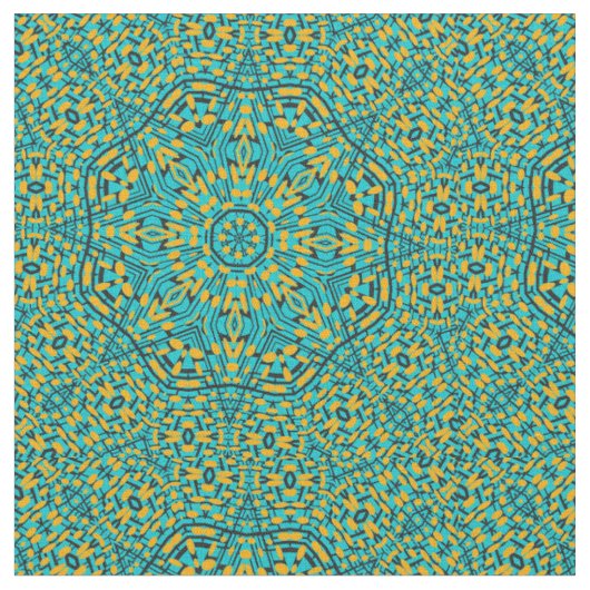Blauw Sinaasappel Star Kaleidoscope Print Pattern Stof (Close Up)
