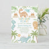 Blauw Sinaasappel Stomp Chomp Roar Dinosaurus Verj Kaart (Staand voorkant)